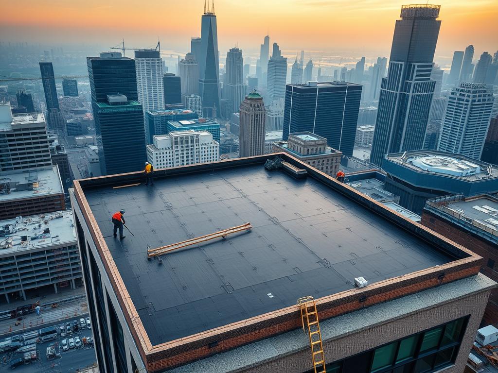 Commercial flat roof installation in Chicago Commercial flat roof installation in Chicago