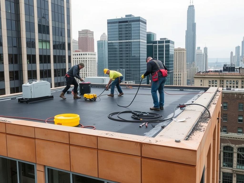 Commercial roof repair in Chicago business district Commercial roof repair in Chicago business district