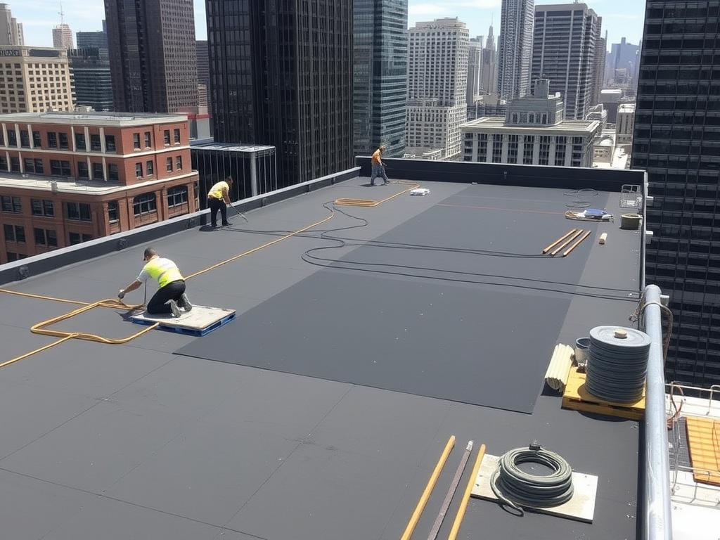 Commercial roofing project in Chicago business district Commercial roofing project in Chicago business district
