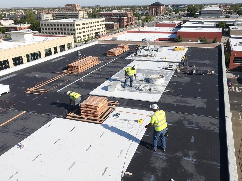 Commercial roofing project in Sacramento business district
