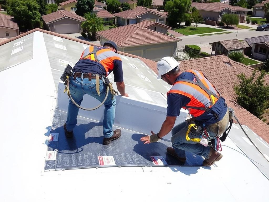 Cool roof system being installed in Sacramento