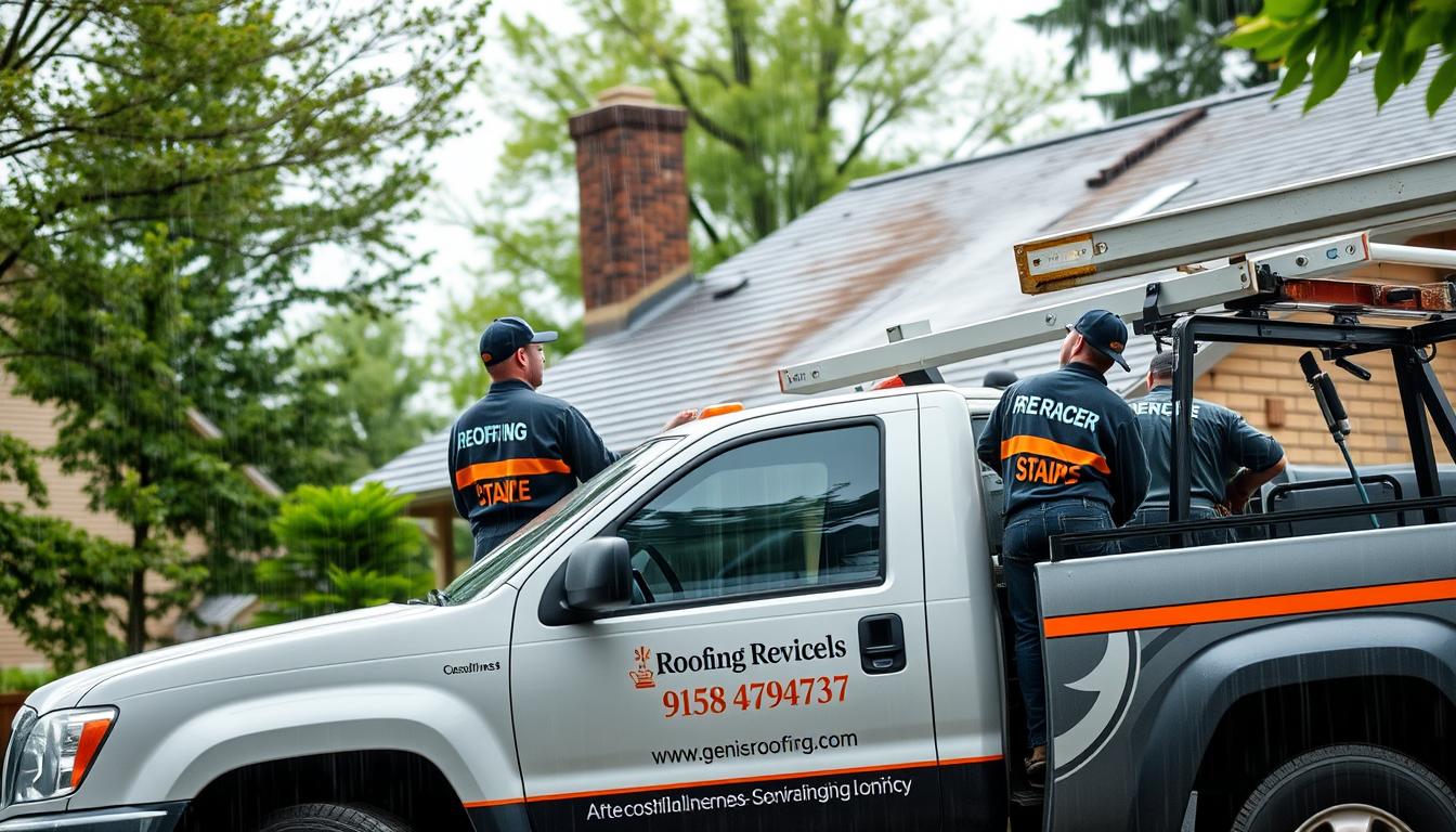 Emergency roof repair team in Chicago responding to a leak