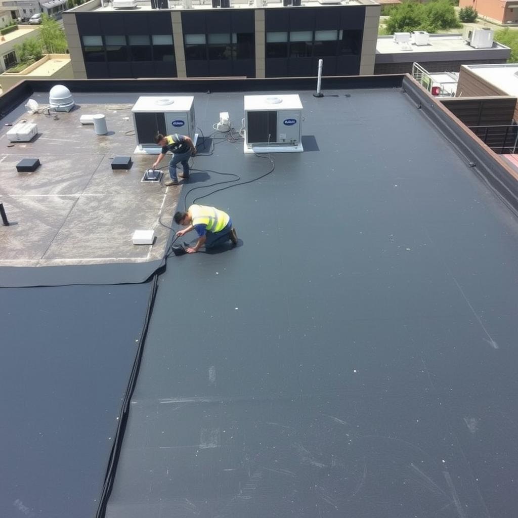 Flat EPDM roofing on Chicago commercial building Flat EPDM roofing on Chicago commercial building