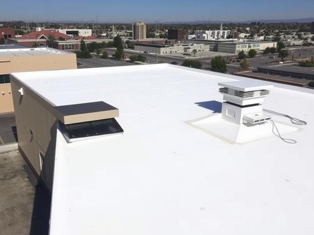 Flat roof with TPO membrane on Sacramento building
