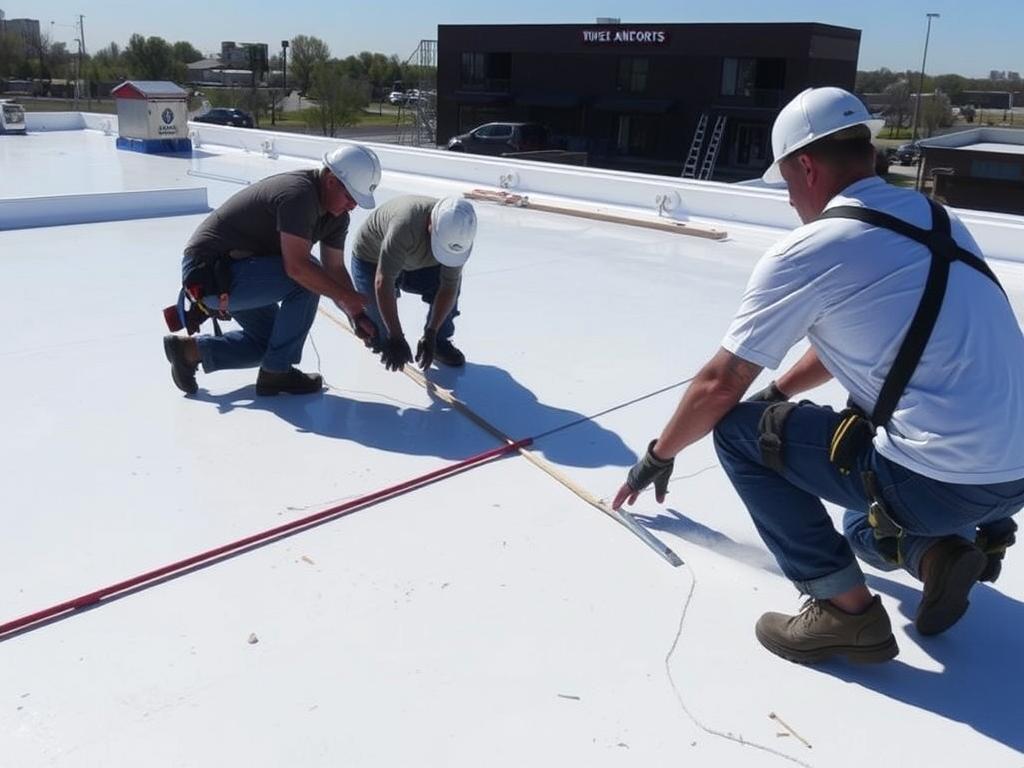 Flat roofing installation on Chicago commercial building Flat roofing installation on Chicago commercial building