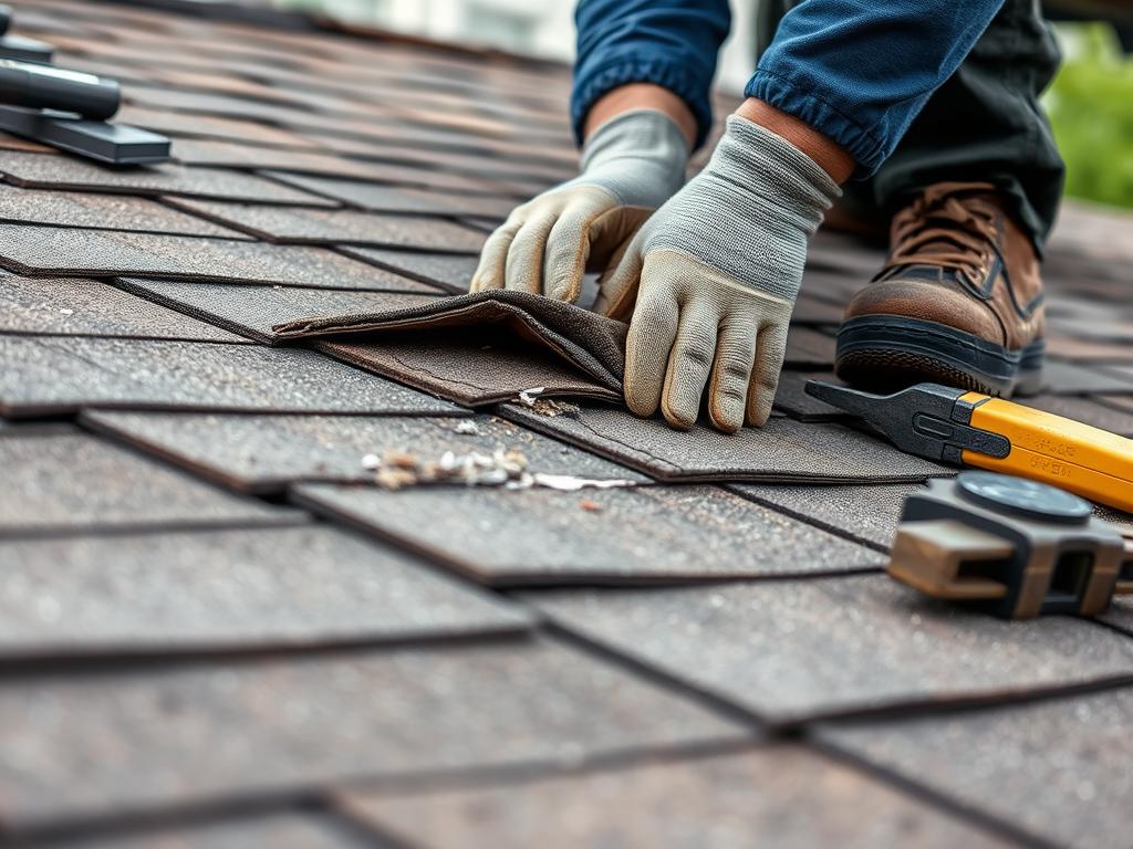 Roof repair service being performed on a New York building