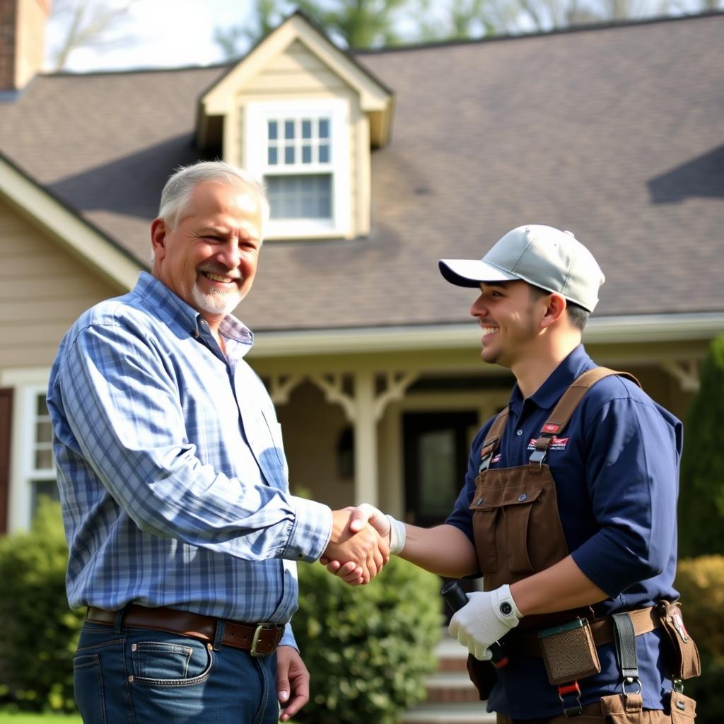 Satisfied customer reviewing completed roofing project in New York