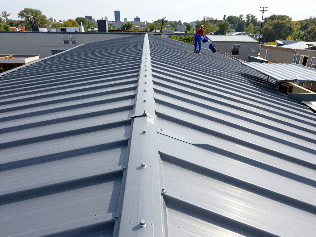 Metal roofing installation on Chicago commercial building