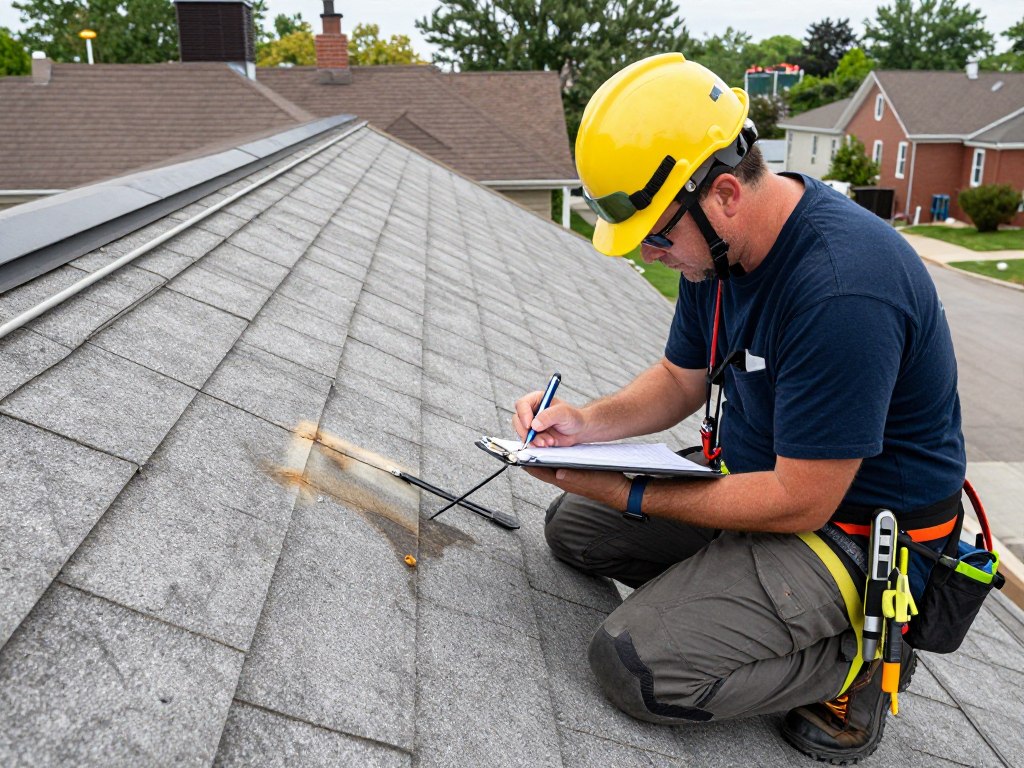 Roof inspection in Chicago with professional examining roof condition